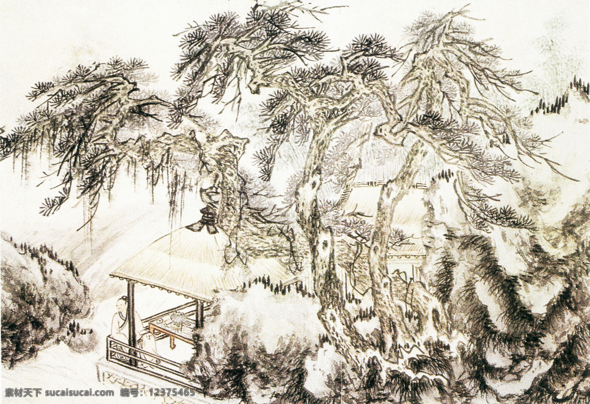 山水 名画 书画 庵 图 二 古画 山水画 书画真迹 中国水墨画 归庵图 名家倪瑛 文化艺术