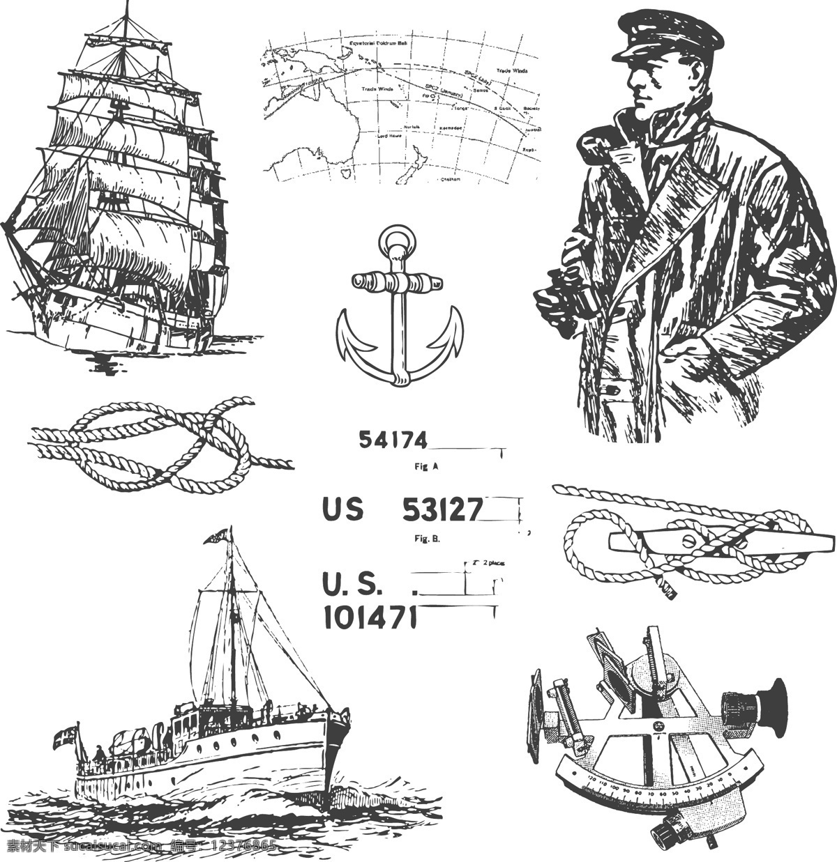 手绘 帆船 模板下载 矢量 船长 水手 手绘帆船 交通工具 现代科技