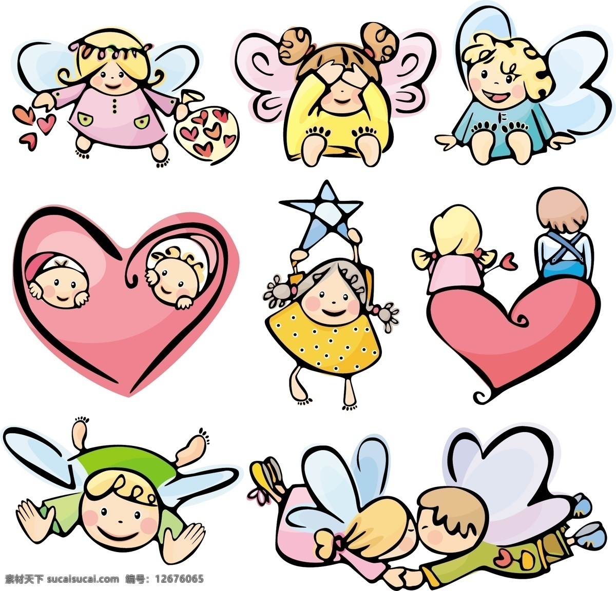 可爱 卡通 插画 背景 天使 人物 少儿 婴儿 儿童 温馨 矢量素材 可爱元素矢量 动漫动画 动漫人物