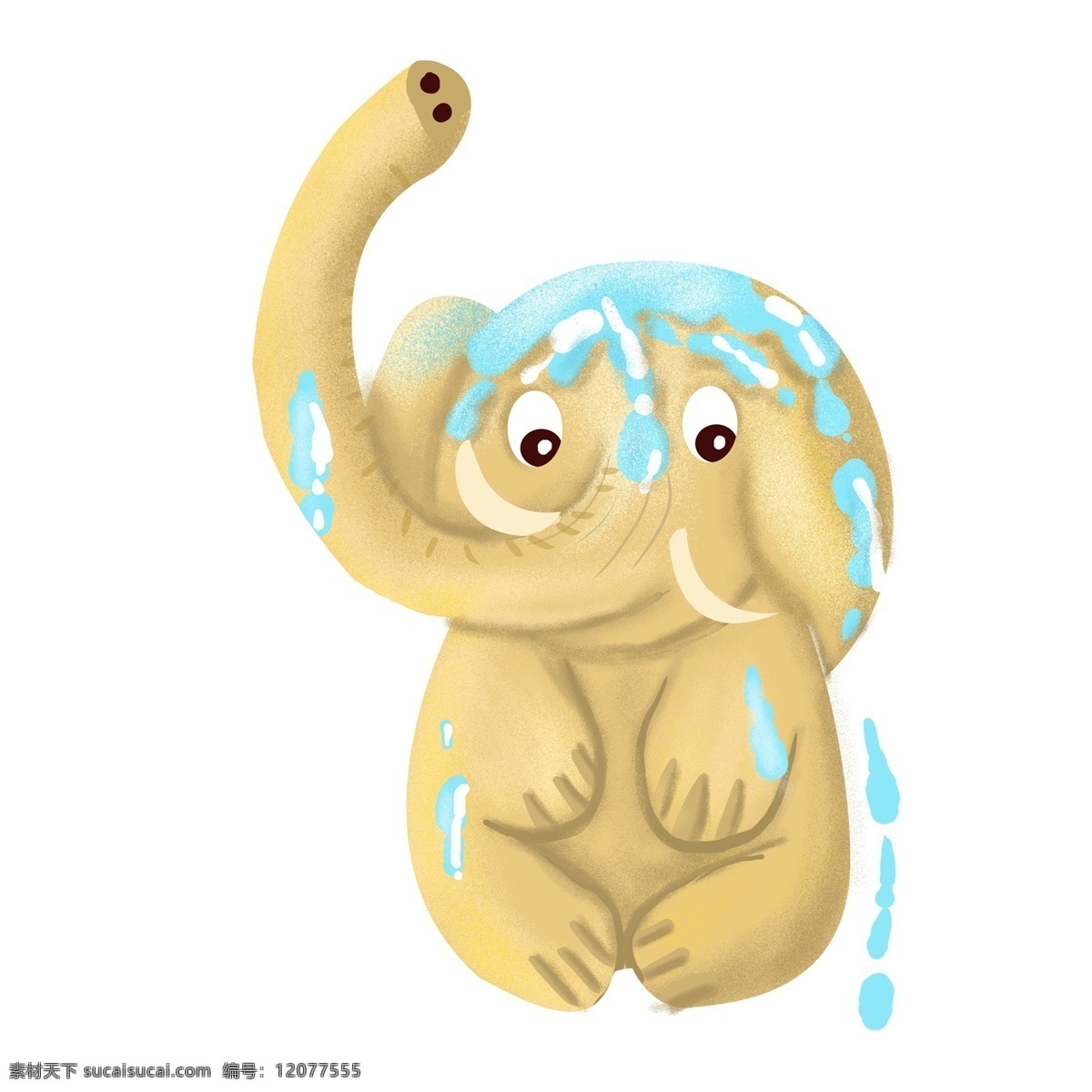 呆 萌 可爱 自己 洗澡 大象 卡通 呆萌 动物 插画