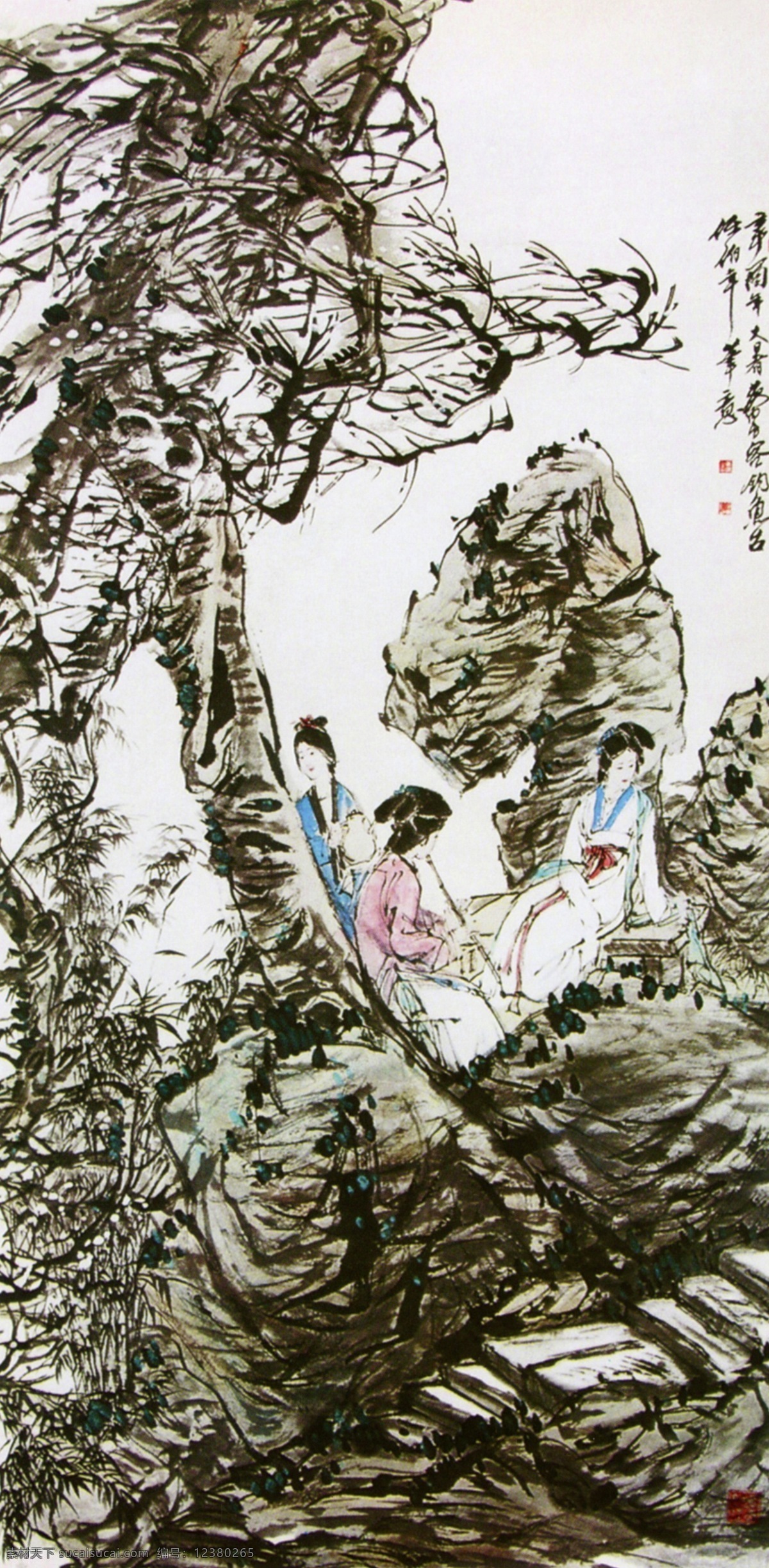 吹 萧 仕女 传世名画 绘画作品 摄影图片 书画 水墨画 文化艺术 中国传统文化 传世名画素材