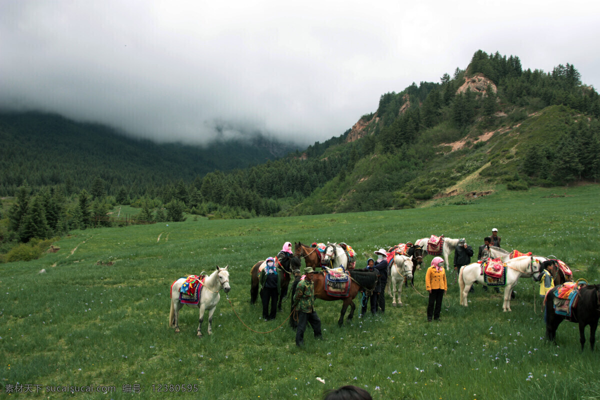 草原风景 蓝天 白云 云层 山脉 骏马 草原 自然风景 旅游摄影