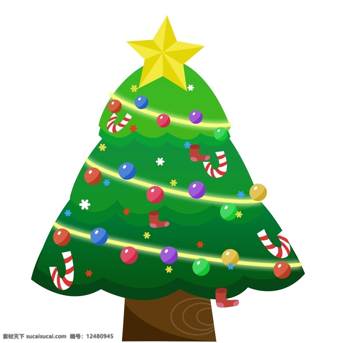 手绘 创意 圣诞树 圣诞节 星星 彩带 插画 彩色 拐杖糖果 圣诞元素