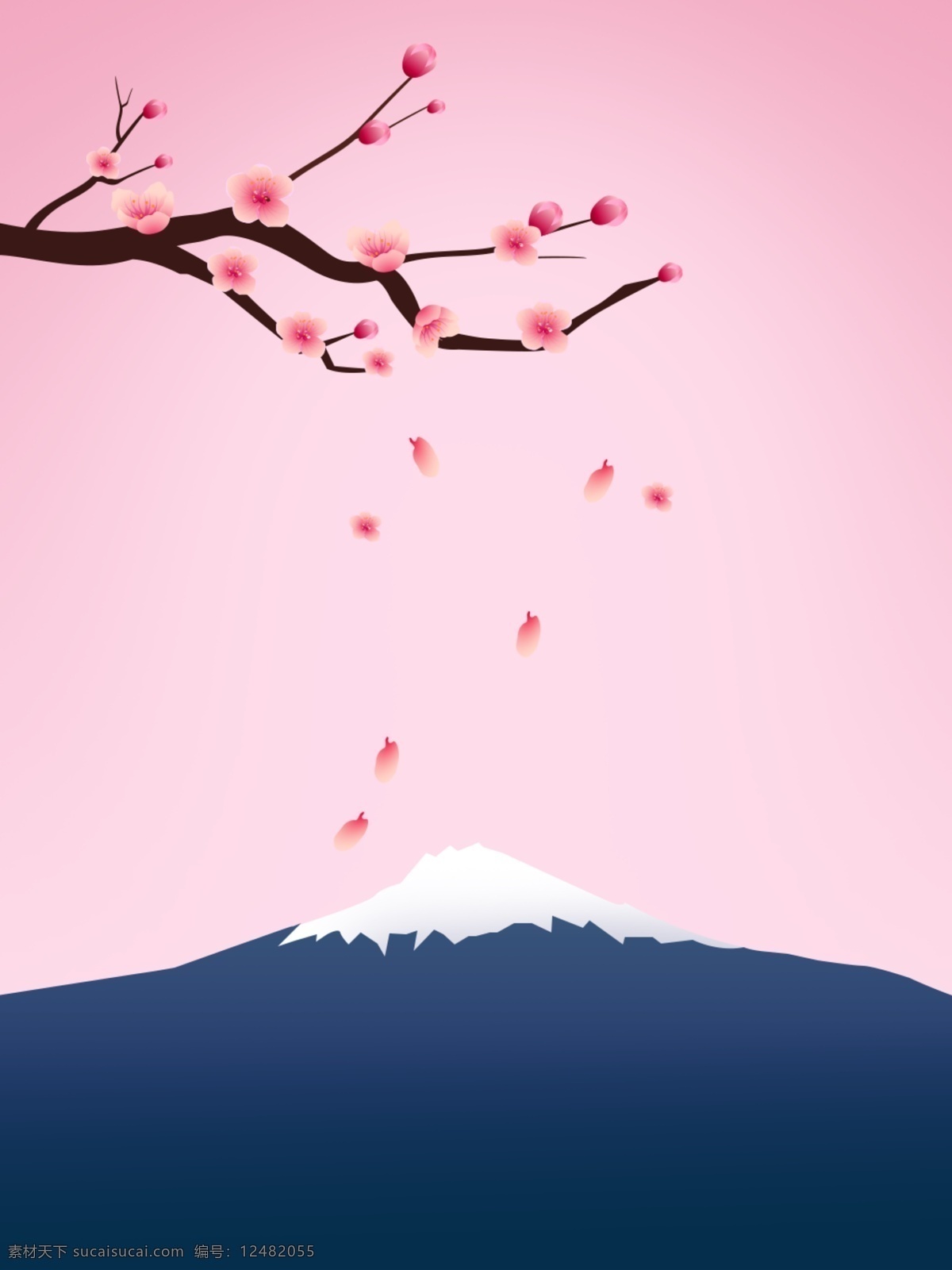 粉色 樱花 浪漫 雪山 背景 花瓣