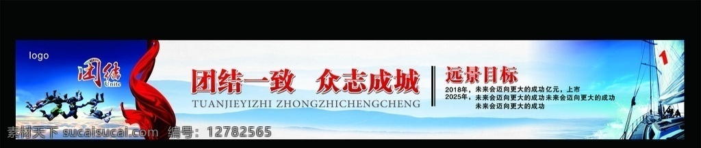 企业远景目标 企业文化 团结 蓝天白云 祥云飞行运动 飘带 山脉 群体人物 海浪 扬帆起航 轮船 海天 团结一致 企业核心 围挡 宣传广告