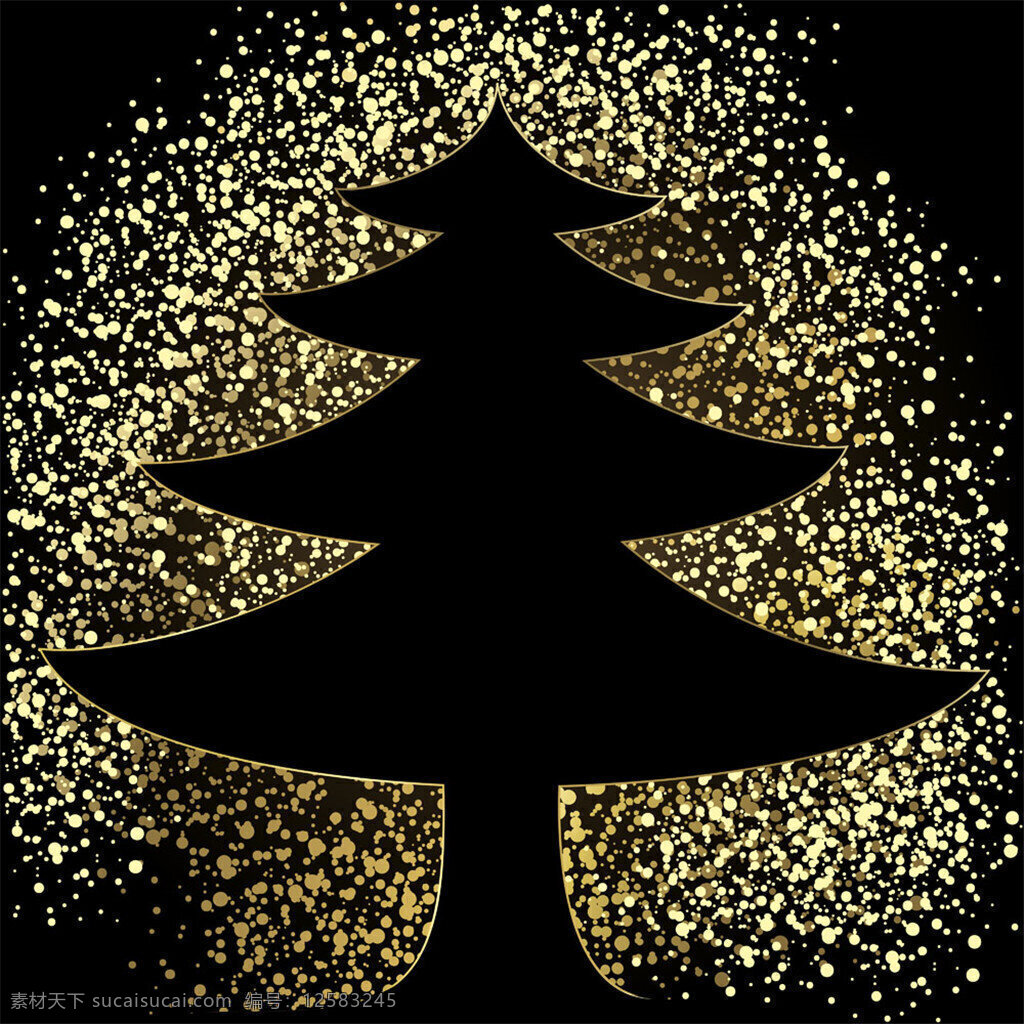 金色 圣诞树 背景 梦幻光斑 圣诞 圣诞节 新年 雪花 抽象圣诞树 动感 光线 圆圈 光晕