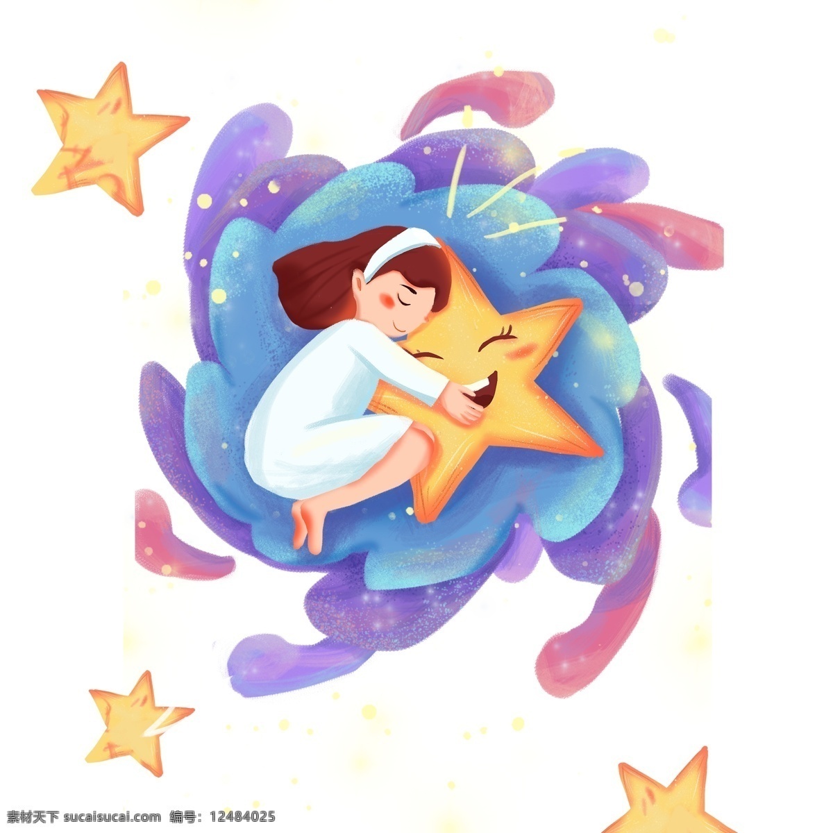 星星 漩涡 里 睡觉 女孩 在星星的漩涡 睡觉的女孩 夜晚 星空 可爱女孩 抱着