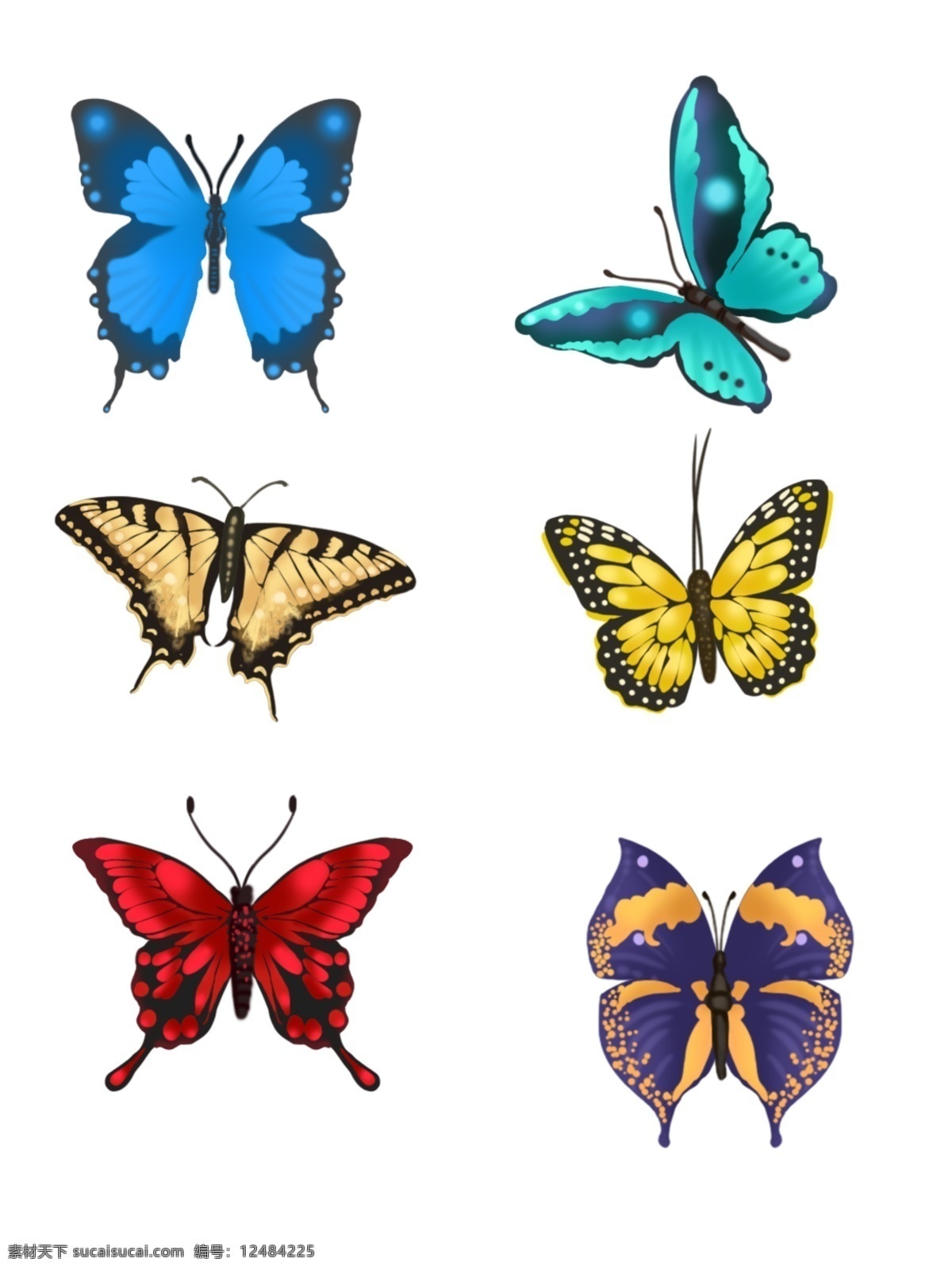 商用 手绘 飞舞 五彩 蝴蝶 套 图 模板 夏季 飞舞五彩蝴蝶 昆虫 漂浮素材