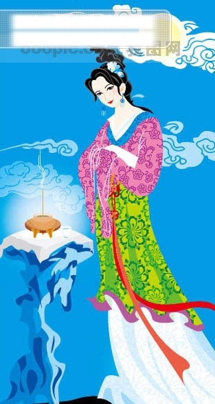 月 仙女 彩带 动漫 古代人物 古代衣服 花朵 花纹 美女 人物 祥云 月饼 婵娥奔月 月之仙女 月亮 矢量图 其他矢量图