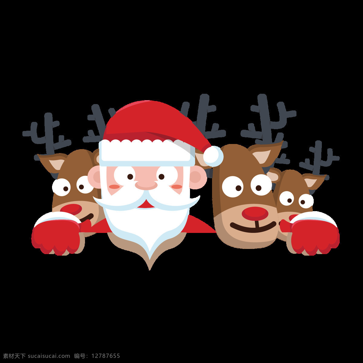卡通 圣诞老人 元素 png元素 白胡子 红帽子 老人 麋鹿 免抠元素 圣诞 透明素材 新年