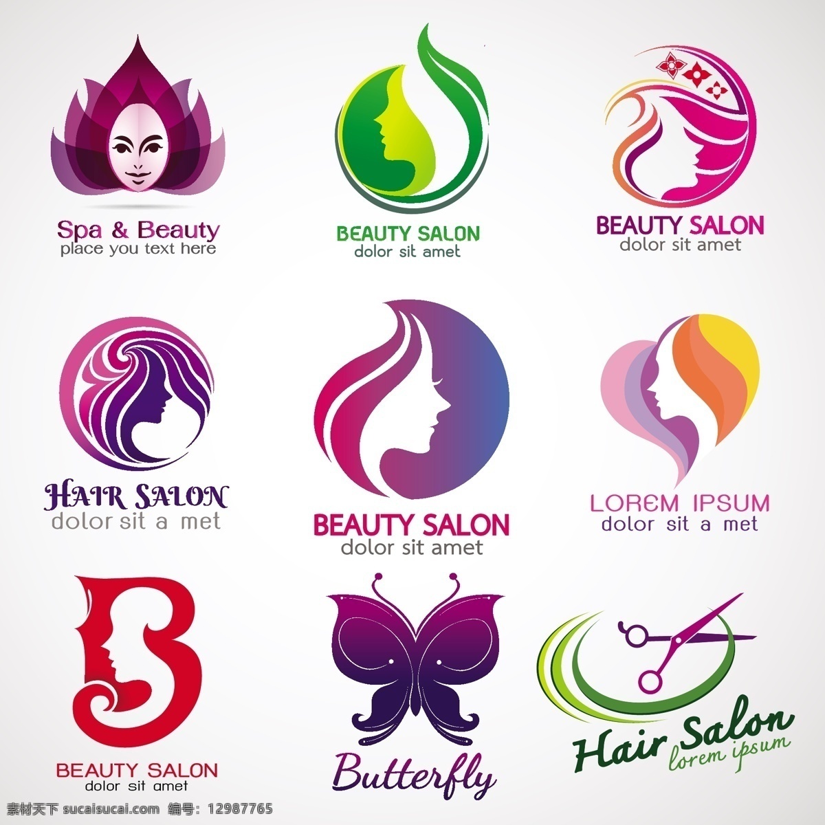 款 多彩 优雅 美容美发 标志 女性 创意抽象 logo标志 造型 行业 图形 艺术 标志图标 公共标识标志