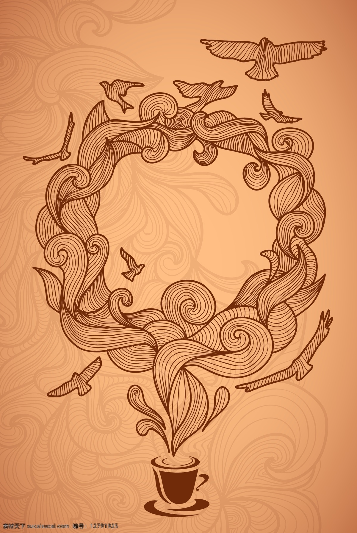 插画 底纹图片 欧式底纹 咖啡 花纹 装饰画