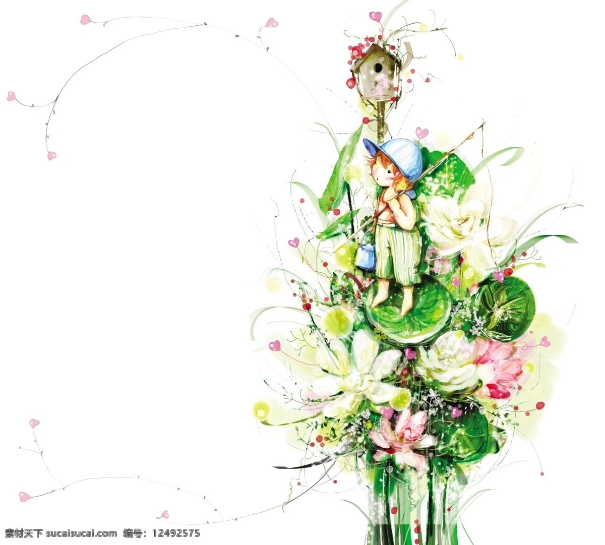 插画 鲜花 精灵 美女 白色