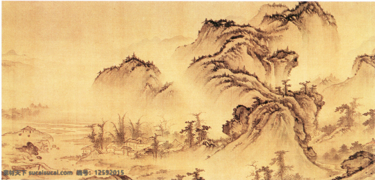 耸立 云霄 云雾 缠绕 国画 绘画 水墨 中国画 文化艺术