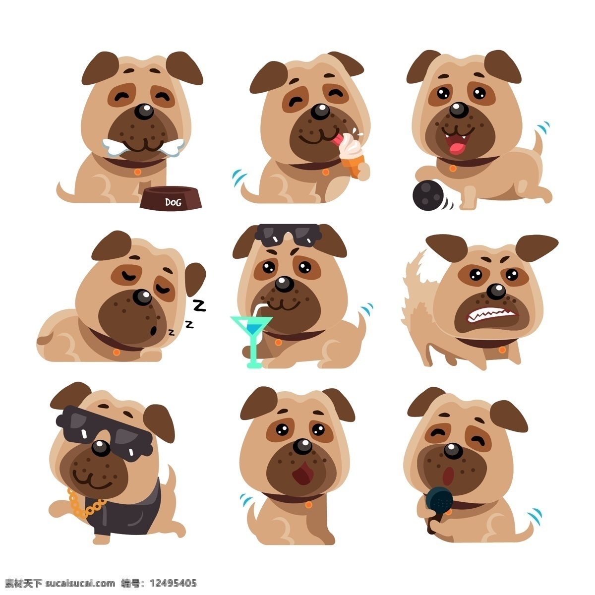 表情 动物 狗 哈巴狗 卡通 卡通狗 可爱 可爱宠物 犬 手绘 语言 有趣