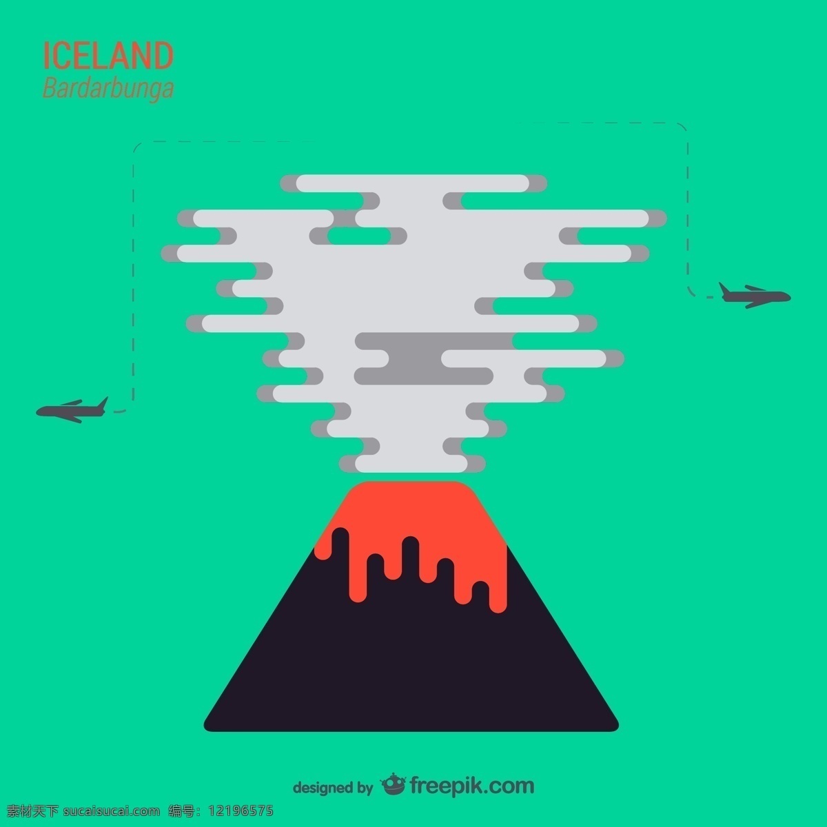 创意 卡通 火山 背景 矢量 冰岛 烟雾 飞机 火山灰 岩浆 火山喷发 信息图 矢量图
