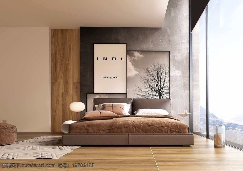现代 北欧 卧室 墙纸 墙布 效果图 室内设计 搭配 bbbb