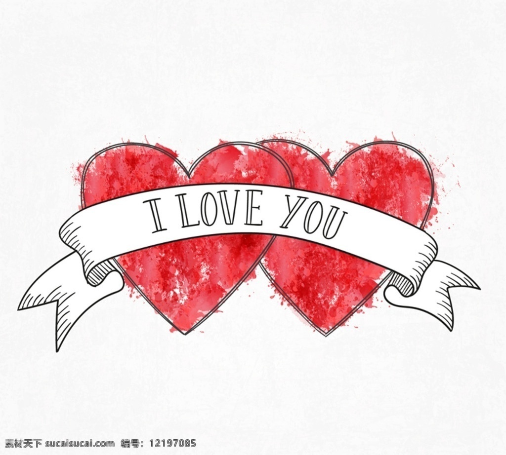 双心与丝带 爱心 丝带 双心 i love you 情人节 矢量图 平面素材