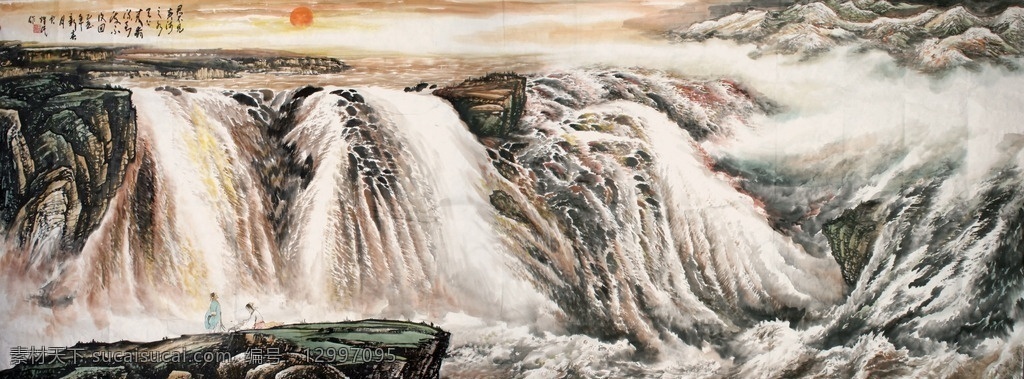 黄河 之水 天 上来 国画 贾又福 黄河之水 天上来 壮观 瀑布 山水 绘画书法 文化艺术