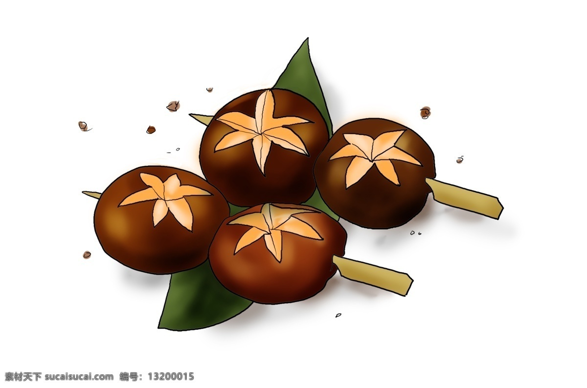 手绘 小吃 烧烤 香菇 夜宵 夜市 美食 食物 蘑菇 插图 叶子 美味 餐饮 烤吧