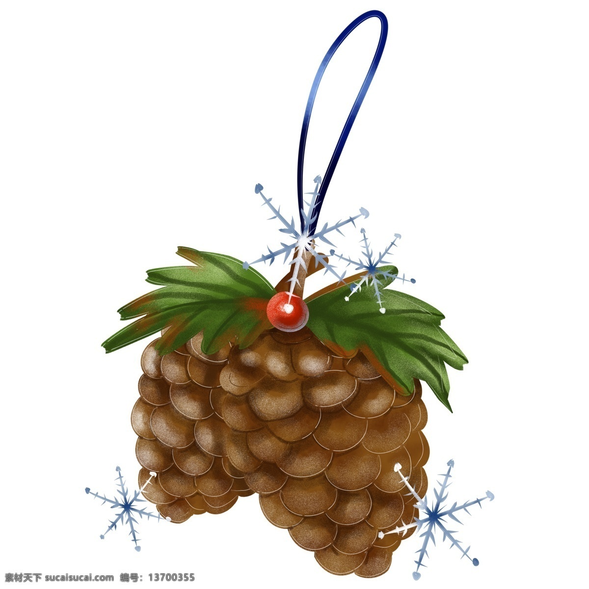 商用 手绘 圣诞 节日 松球 雪花 植物 元素 圣诞节 海报素材 插画 元素插画