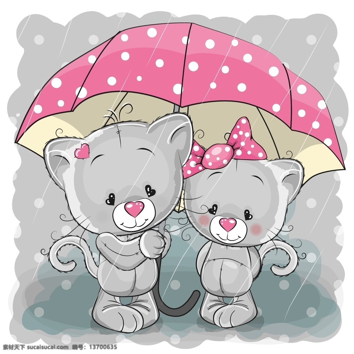 下雨 打伞 小 猫咪 可爱 卡通 漫画 猫 印花 动漫动画 动漫人物 两只小熊 小熊 礼盒 爱心 小花 蓝天 白云 气球 可爱的熊 礼物 情人节 背景 底纹 底纹边框 矢量 小熊素材 节日素材 卡通设计
