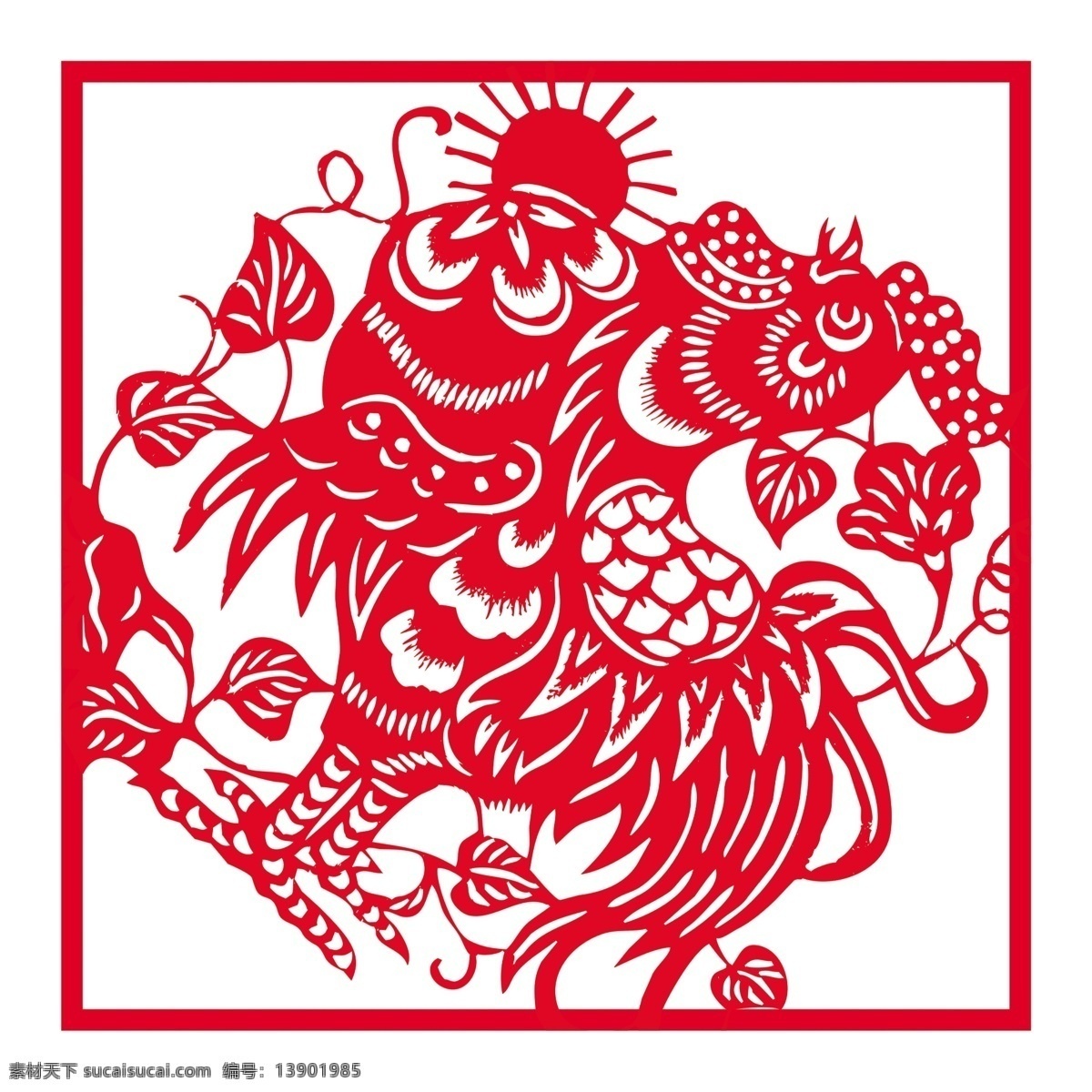 剪纸鸡 剪纸 中国风 鸡 鸡年 鸡鸣 花窗 图案 分层 文化艺术