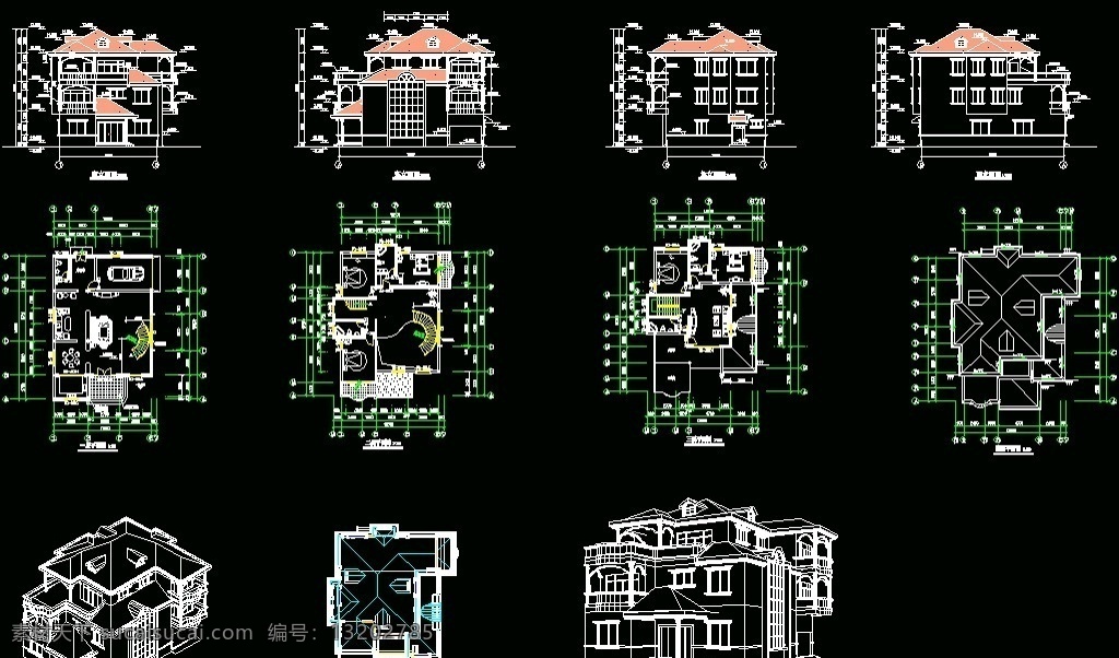 全套别墅图纸 cad dwg 图纸 平面图 装修 装饰 施工图 立面图 剖面图 建筑设计 别墅 私宅 别业 居所 庄园 度假 休闲 豪宅 洋房 公馆 住宅 大全 环境设计 源文件