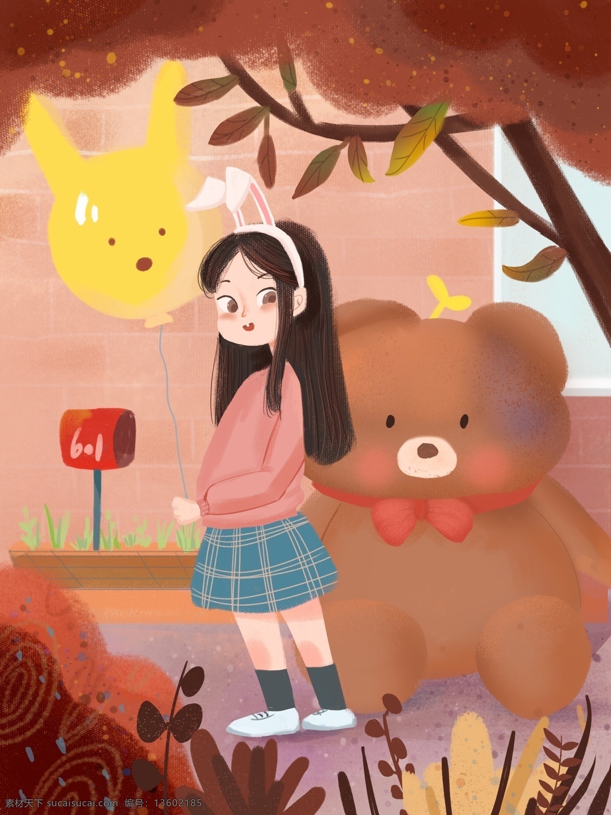 6.1 儿童节 小孩 熊 故事 插画 小朋友 兔子