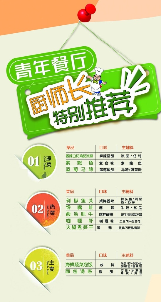 厨师长 推荐 菜单 餐厅菜单 青年餐厅 菜谱 时尚 餐厅 美食 psd素材 源文件下载 海报 分层