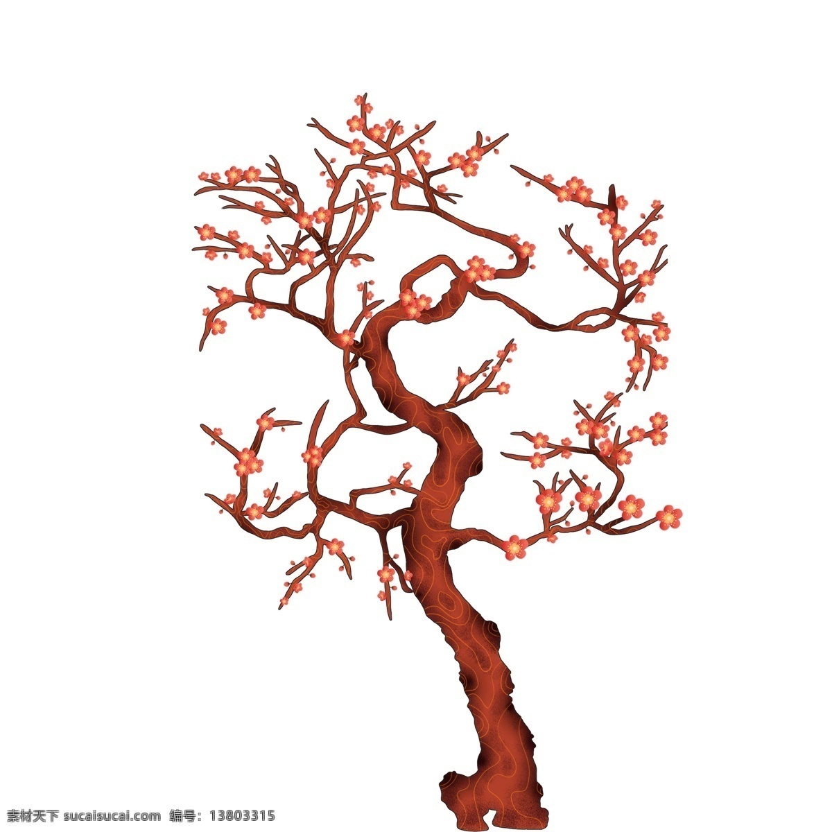 优美 古风 梅花 树 中国风 红梅 腊梅 手绘 梅花树 psd设计 彩绘设计