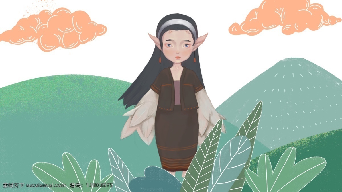 云南 少数民族 沧源 佤族 神灵 插画 小 清新 背景 小清新