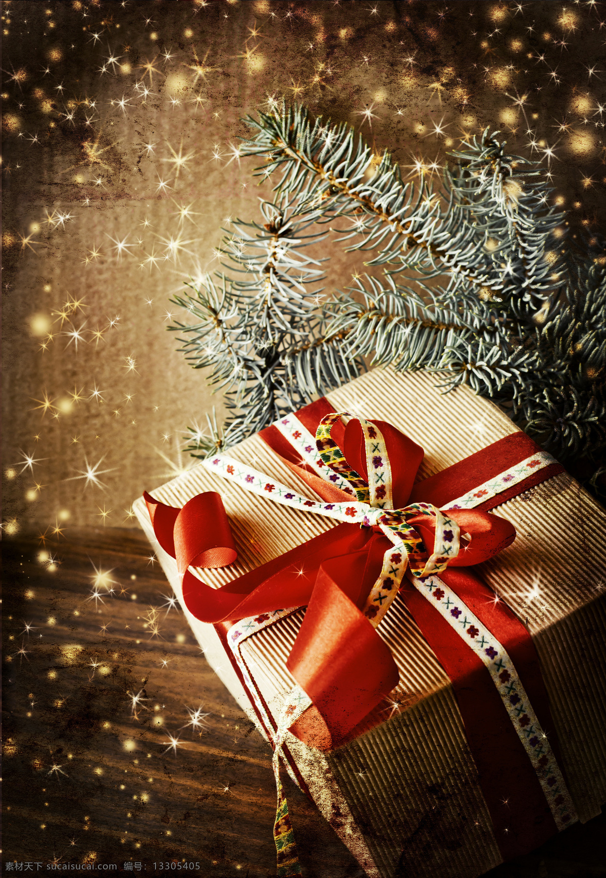 圣诞节礼物盒 圣诞节 礼物盒 星光 树枝 节日庆典 生活百科 黑色