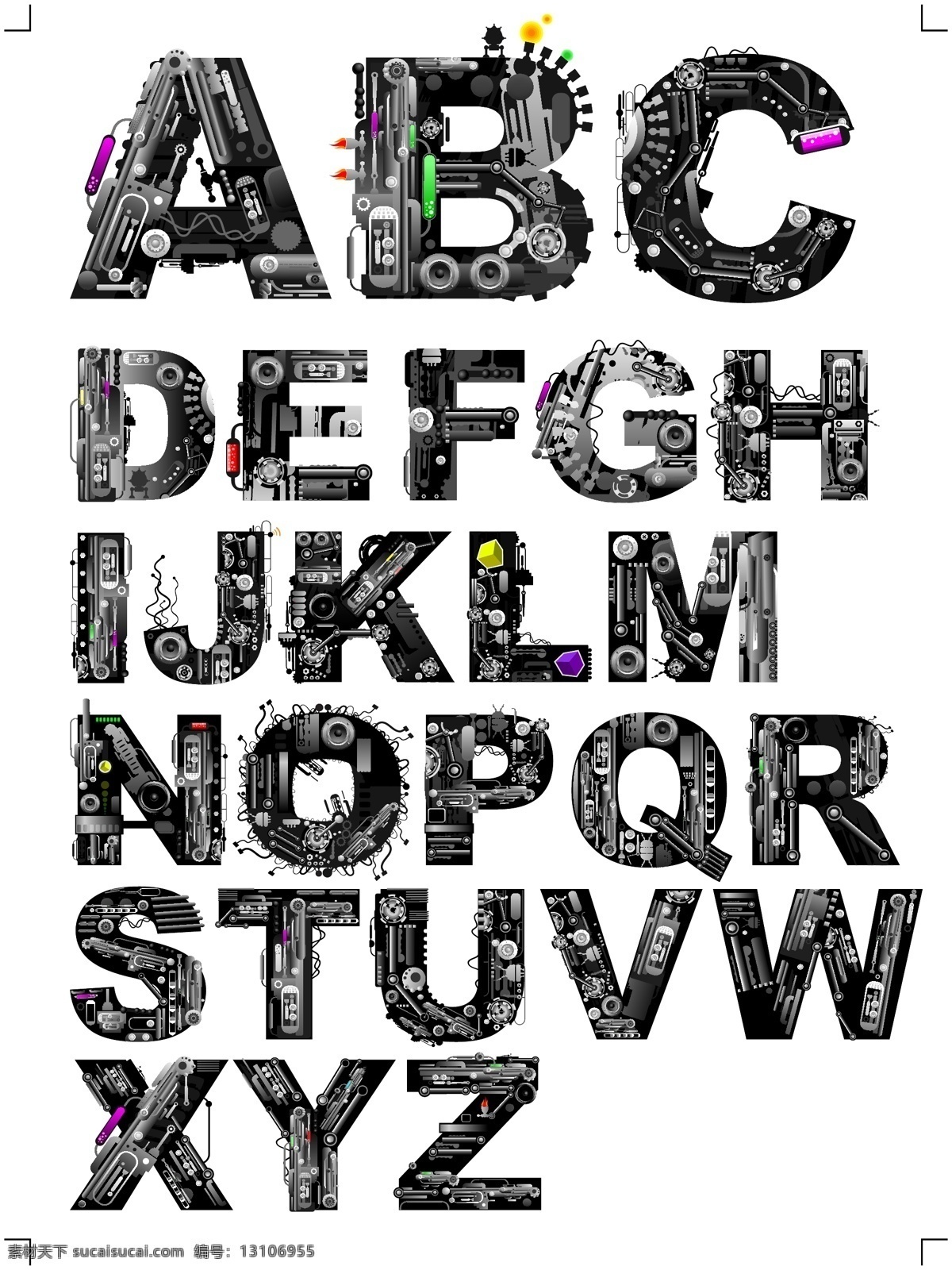 机械 效果 字母 字体 矢量 线条 绚丽 英文 多样 矢量图 其他矢量图