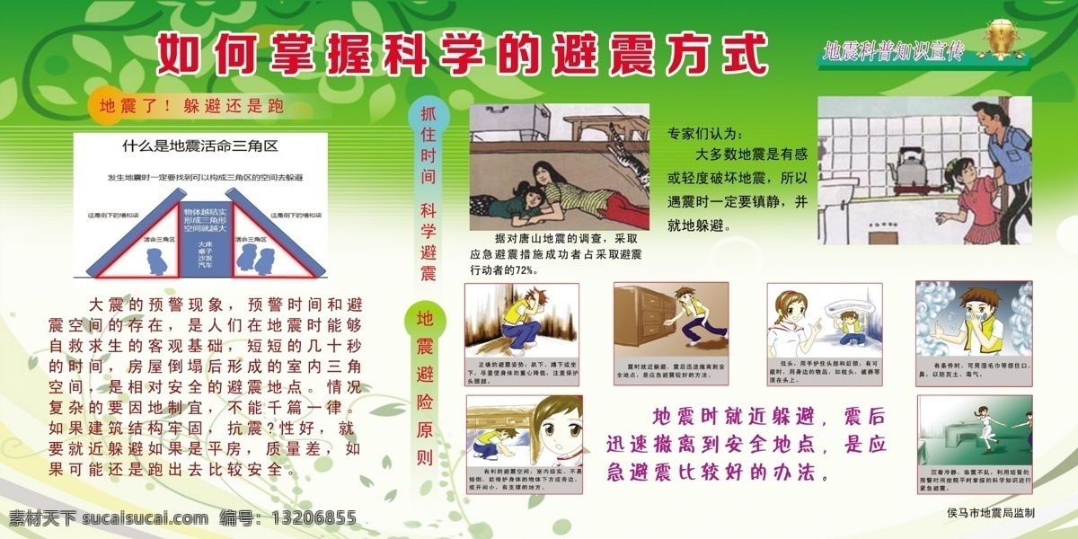 地震宣传 地震 避震 安全 紧急避险 科学知识 宣传版面 展板模板 广告设计模板 源文件