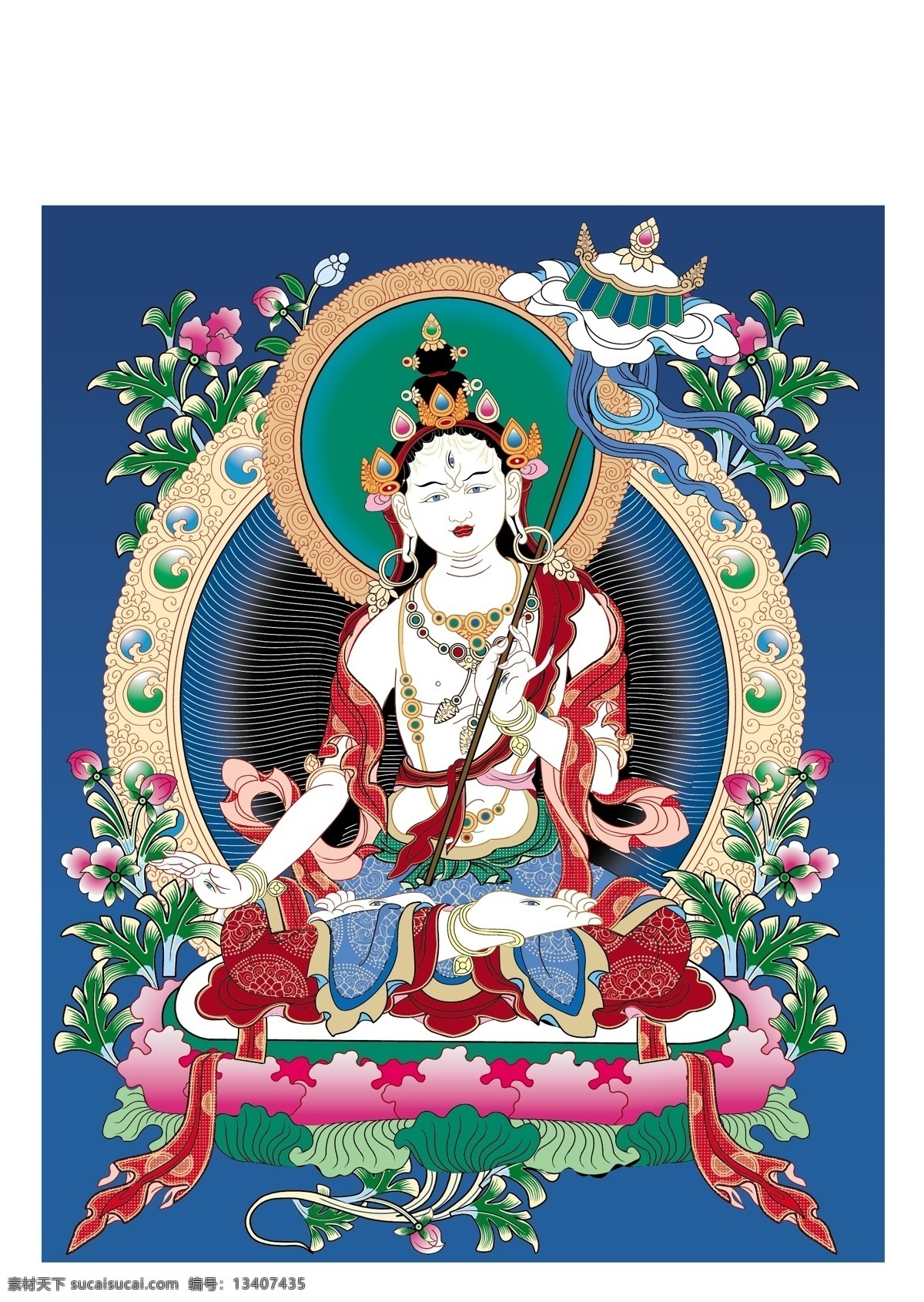 大白 伞盖 佛 母 佛像 宗教 手绘 线稿 传统画 文化艺术 宗教信仰 矢量图库