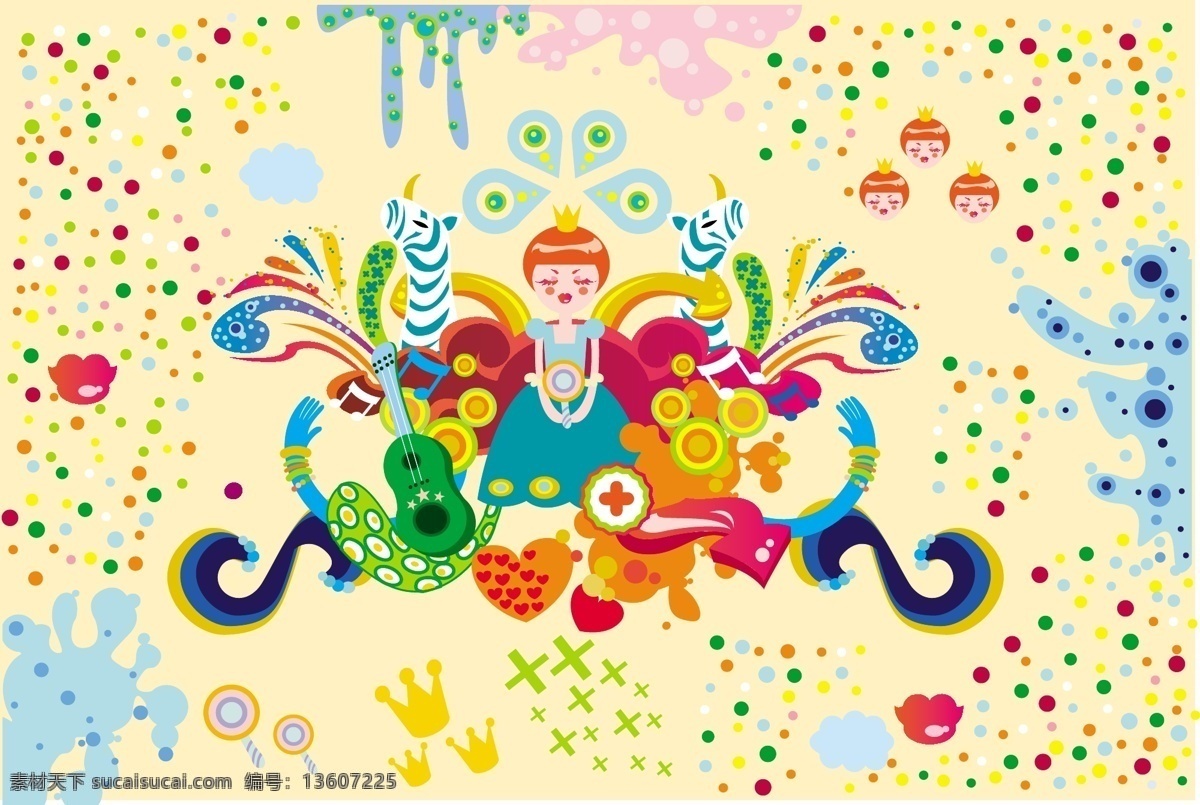 插画 斑斓 潮流 动物 搞怪 公主 乐器 其他设计 插画矢量素材 插画模板下载 矢量 点 插画集