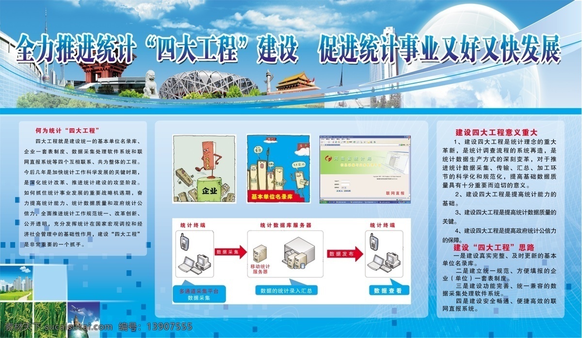 统计局展板 政府展板 四大工程 统计局 数字 科技 展板模板 广告设计模板 源文件