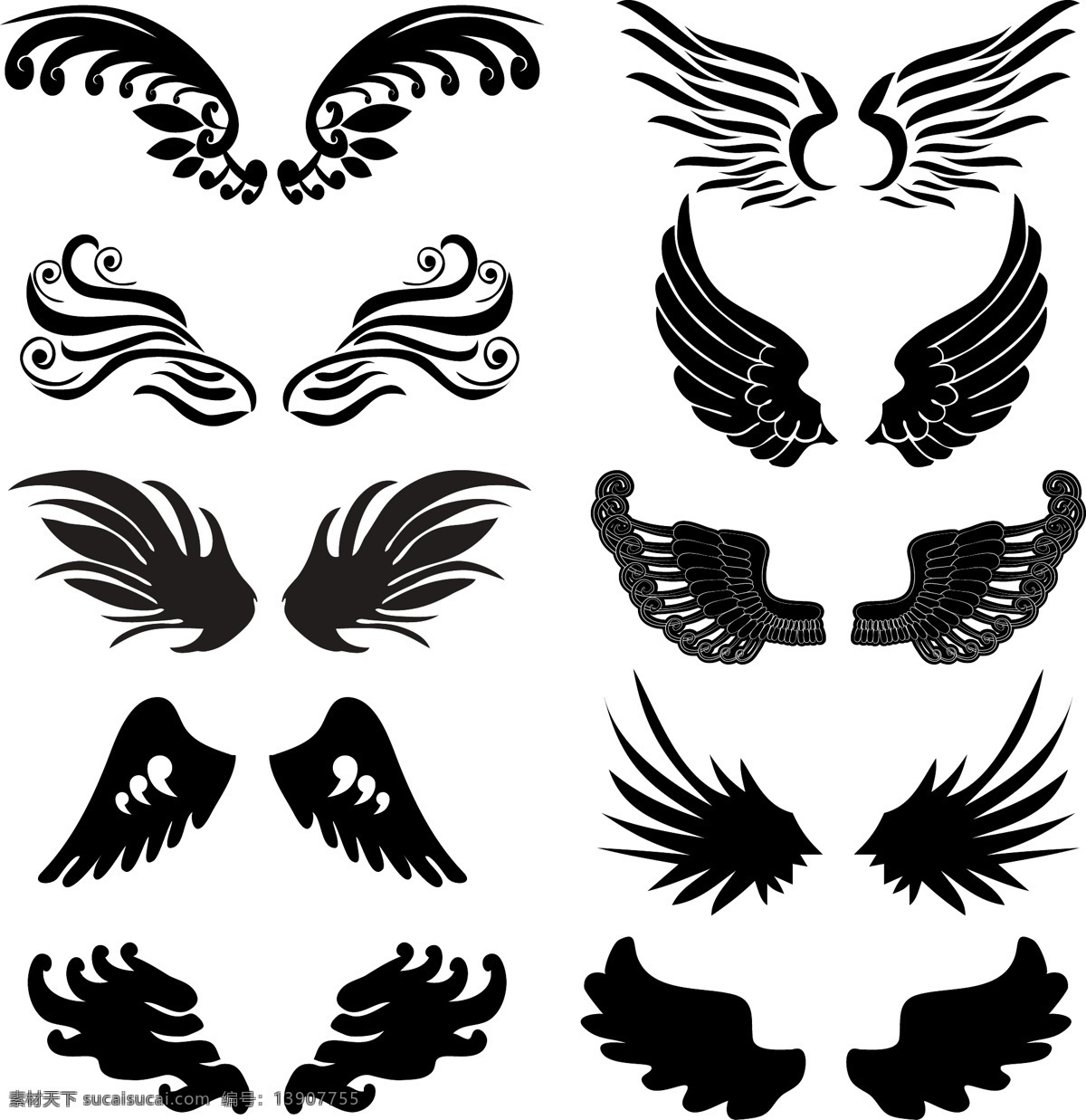 翅膀 羽毛 天使翅膀 翅膀设计 翅膀素材 装饰翅膀 鸟类翅膀 鸟儿翅膀 纹身图案 手绘 矢量