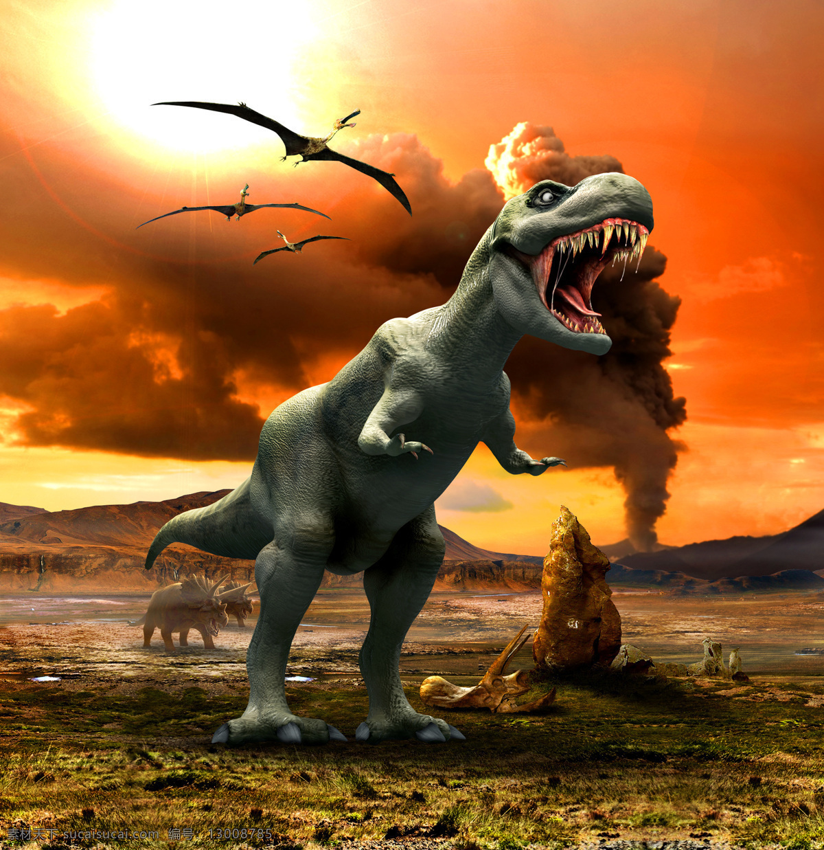 火山 喷发 恐龙 火山喷发 3d动画 侏罗纪 侏罗纪公园 陆地动物 生物世界