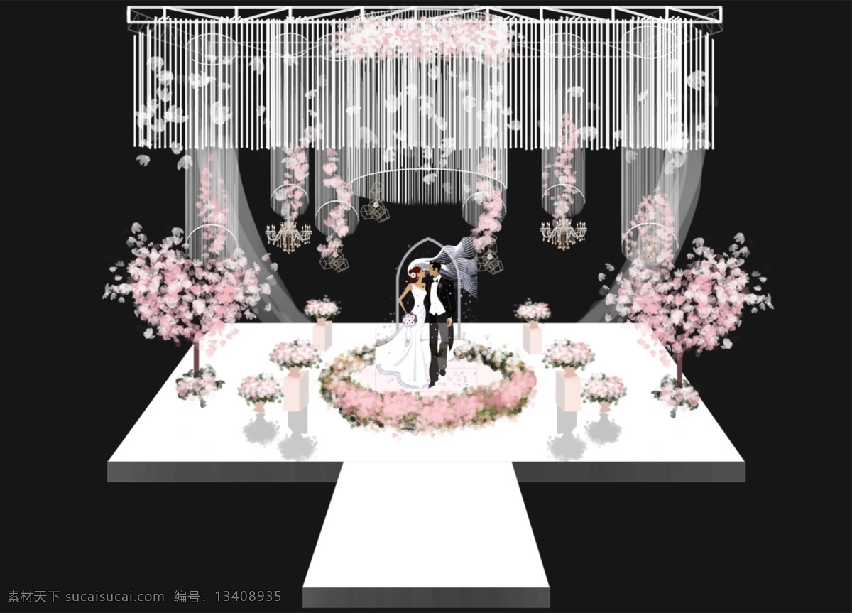 白色婚礼 婚礼效果图 中央舞台 白粉色效果图 白色 中央 舞台 效果图