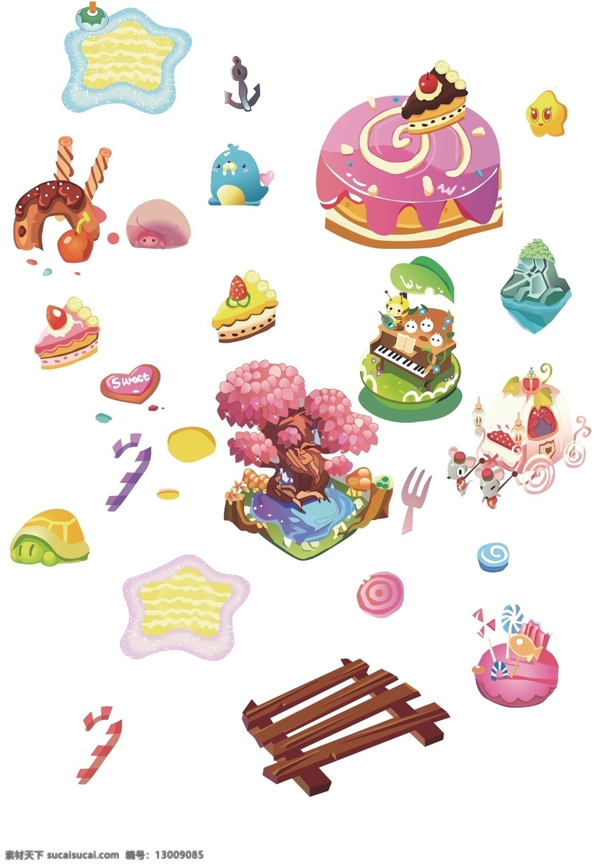 糖果 世界 卡通 蛋糕 乌龟 钢琴 老鼠 假山
