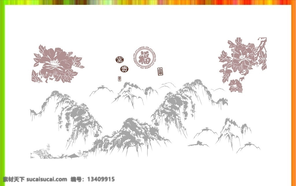 硅藻 泥 图 矢量 牡丹 富贵 硅藻泥图 矢量图 中国风 富贵图 山峰 硅藻泥中式风 室内广告设计