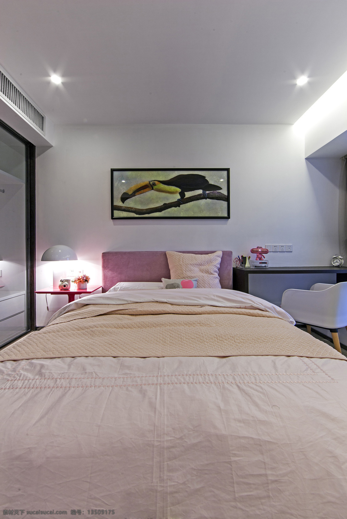 简约 风 室内设计 卧室 壁画 效果图 现代 家装 家居 家具 床 装饰画