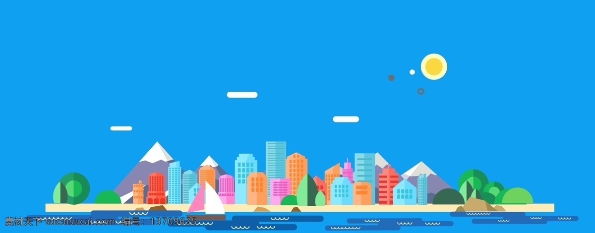 扁平化 矢量 城市 矢量城市 扁平化城市 卡通城市 矢量风景 矢量素材 矢量城市素材 原创分享 自然景观 人文景观 蓝色