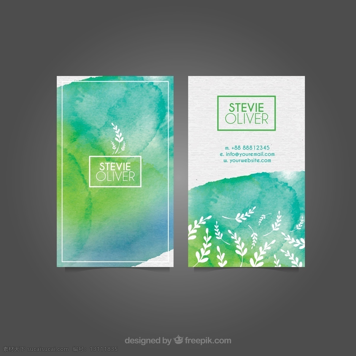 带有 植物 水彩 颜料 奇妙 名片 商标 商业 抽象 卡片 模板 自然 办公室 颜色 树叶 展示 文具 公司 抽象标志 企业形象 品牌 现代