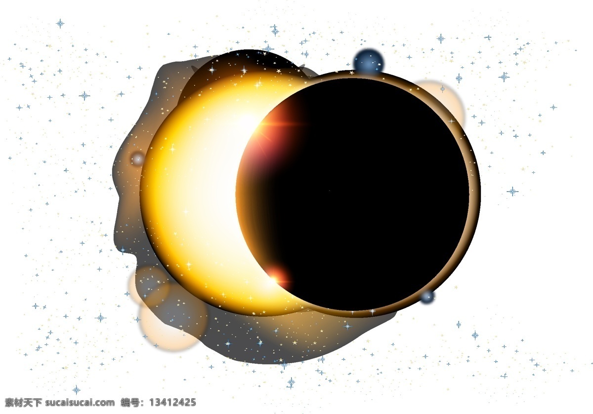 卡通 日全食 矢量 卡通日全食 卡通太阳 太阳全食 月球挡住太阳 恒星走向 日全食过程