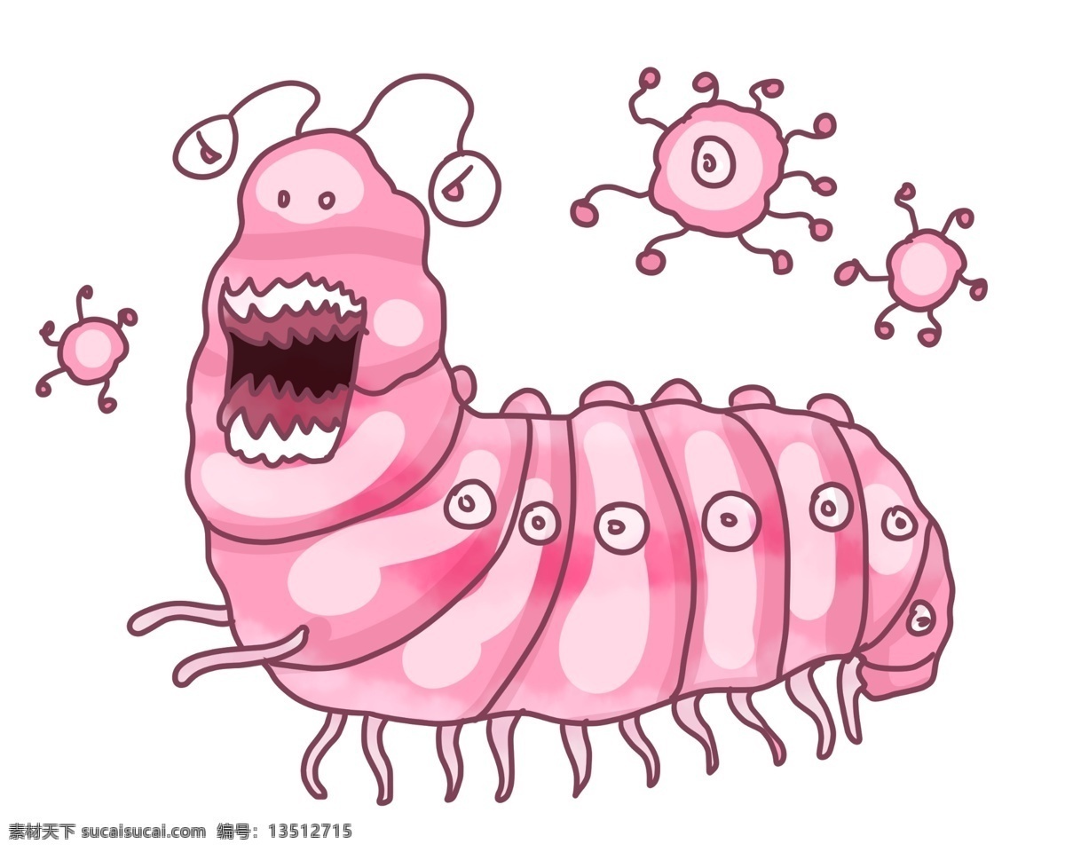 卡通 毛虫 细菌 插画 毛虫病毒 粉色的病毒 卡通病毒插画 粉色卡通病毒 病毒插画 毛虫细菌插画