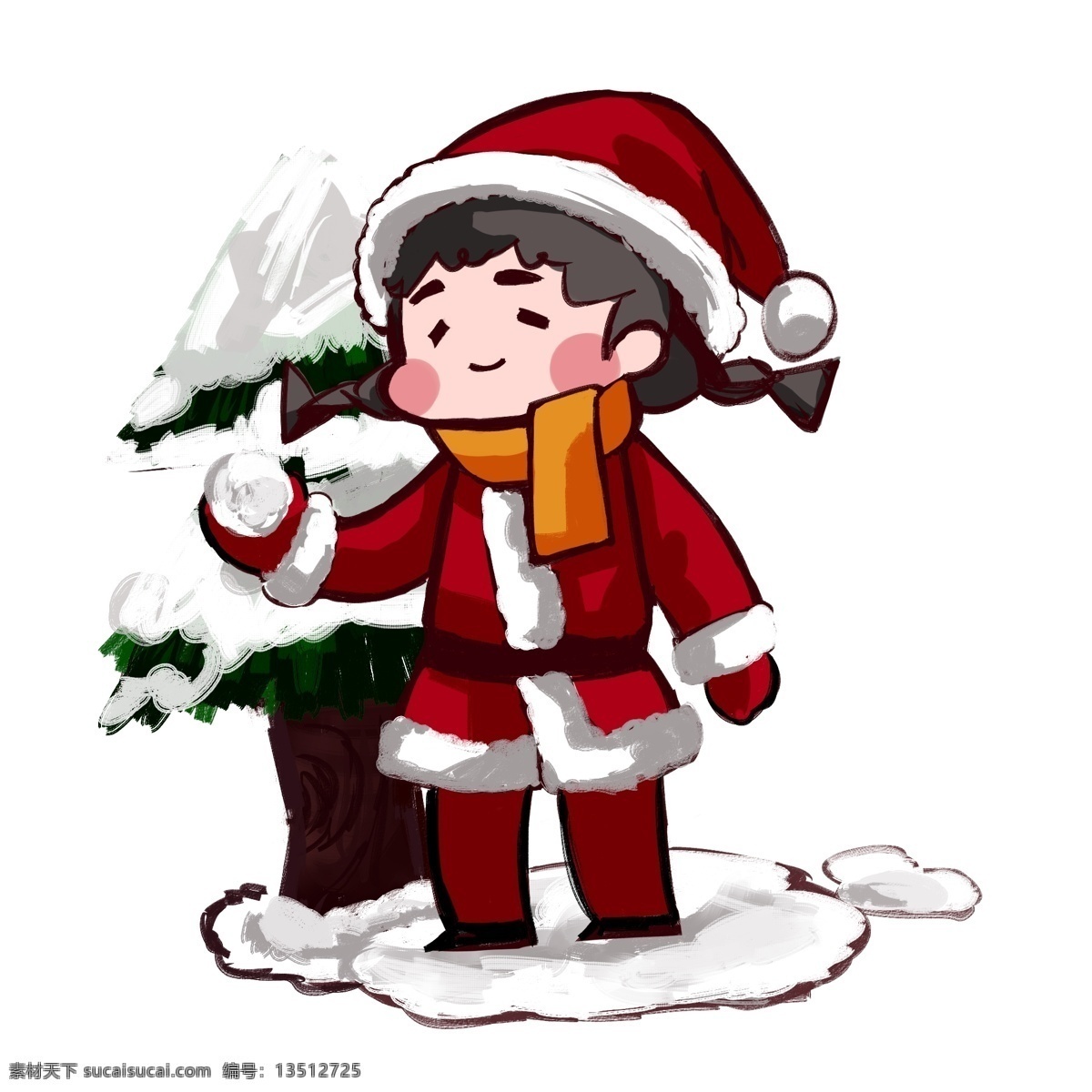 圣诞节 穿 圣诞 衣 大 雪球 男孩 节日 男孩女孩系列 礼物 传统习俗 可爱 卡通风 童话风格 边框 插画 壁纸 装饰画