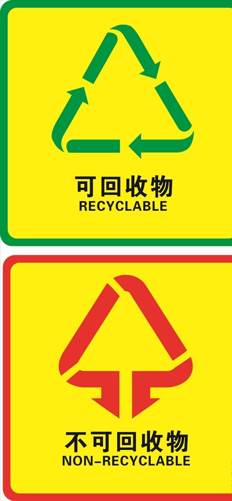 回收 不可 垃圾分类 垃圾标识 可回收 不可回收 分类处理 分类垃圾 垃圾桶贴 垃圾桶 创城公益广